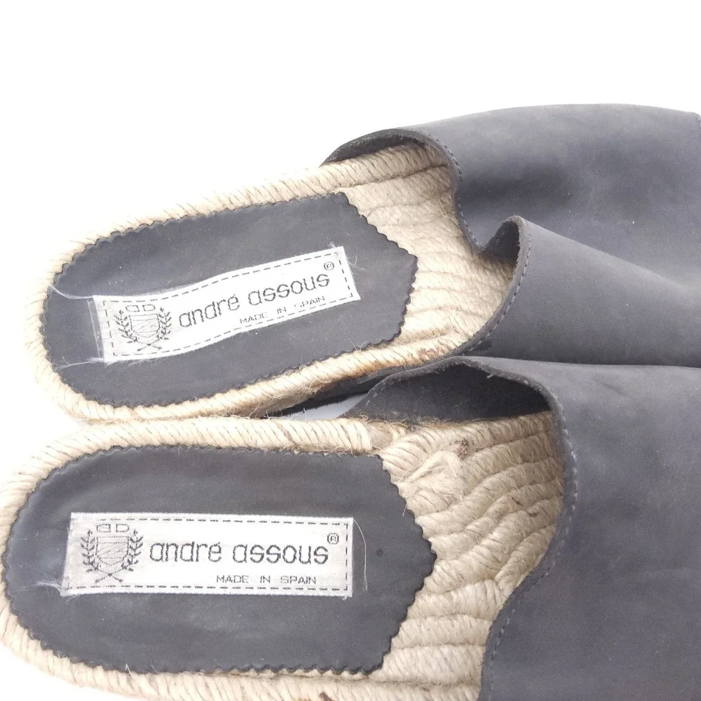 Andre Assos Women's Espadrille Sandals Black Leather Size 9